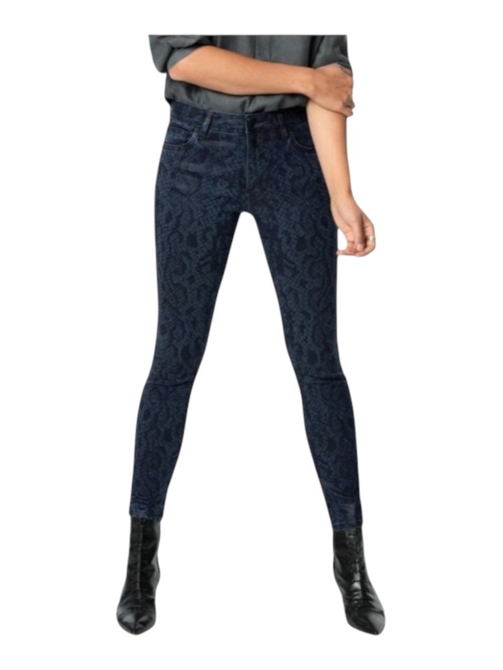 new Joe's Jeans ㋛ Charlie Skinny High Waist Jean ㋛ Coated Navy Python Print ㋛ - Picture 14 of 16